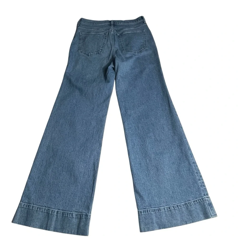 J Crew 96 Denim Trouser Jeans Size 28 High Rise Wide Leg Cuffed CF233 Blue - Picture 2 of 10